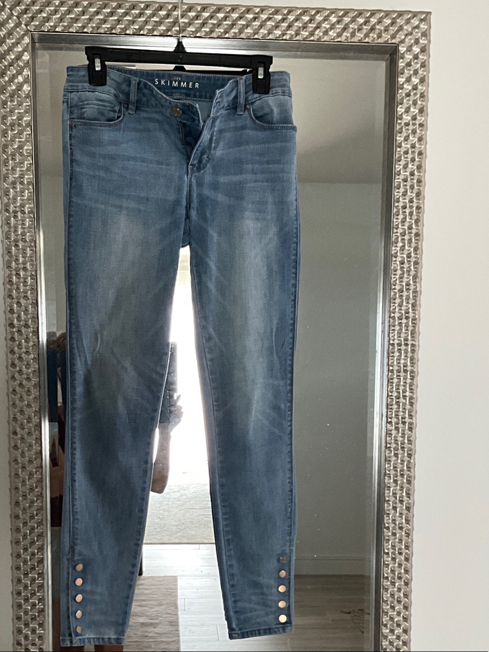 White House Black Market Women’s Blue Skinny Jeans with Button Hem